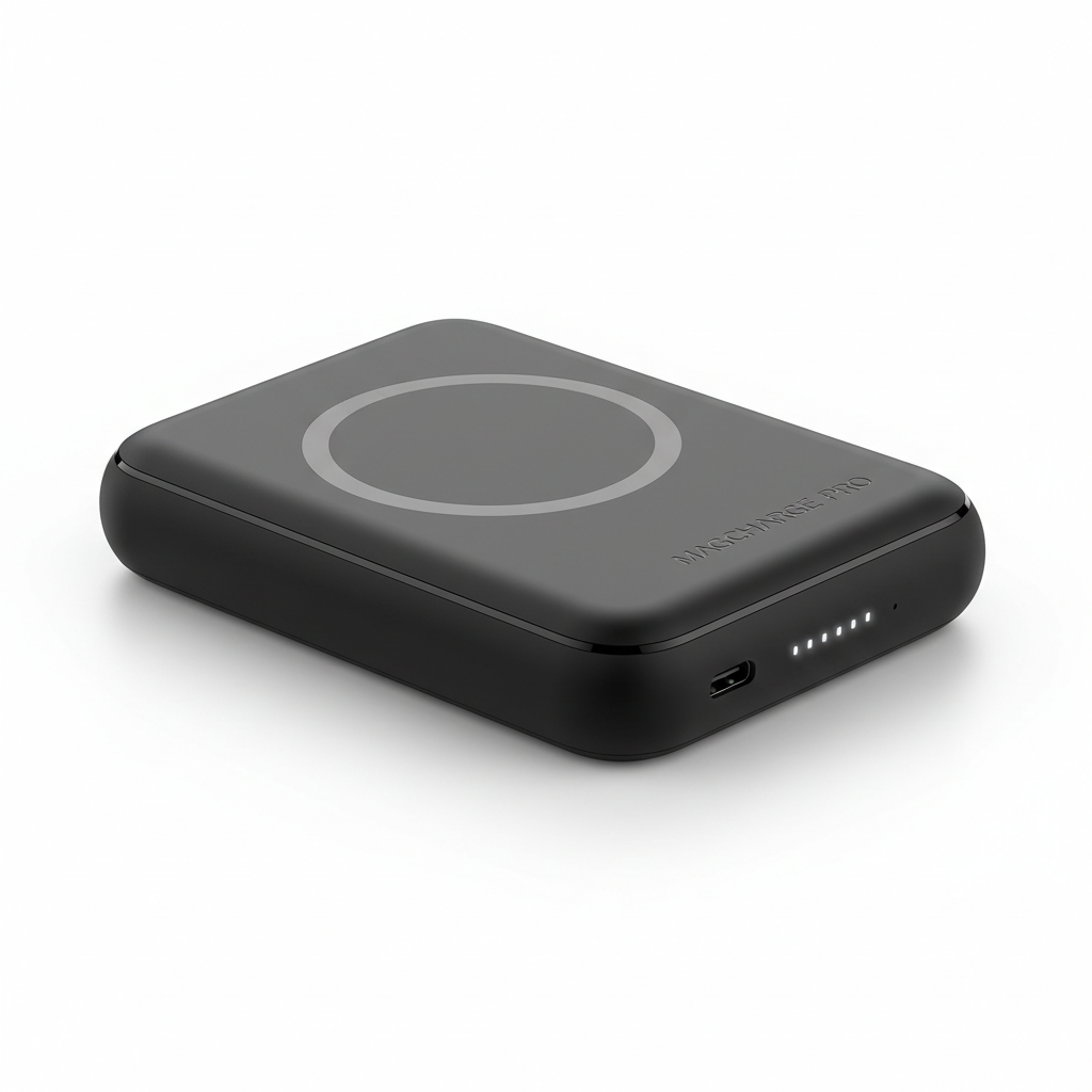 Magnetic 10,000mAh Power Bank en negro sobre fondo blanco